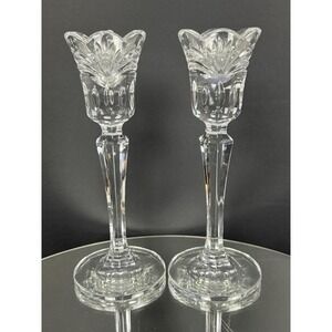 Pair Marquis by Waterford Crystal Candlesticks 8" Tulip Faceted Holders VTG